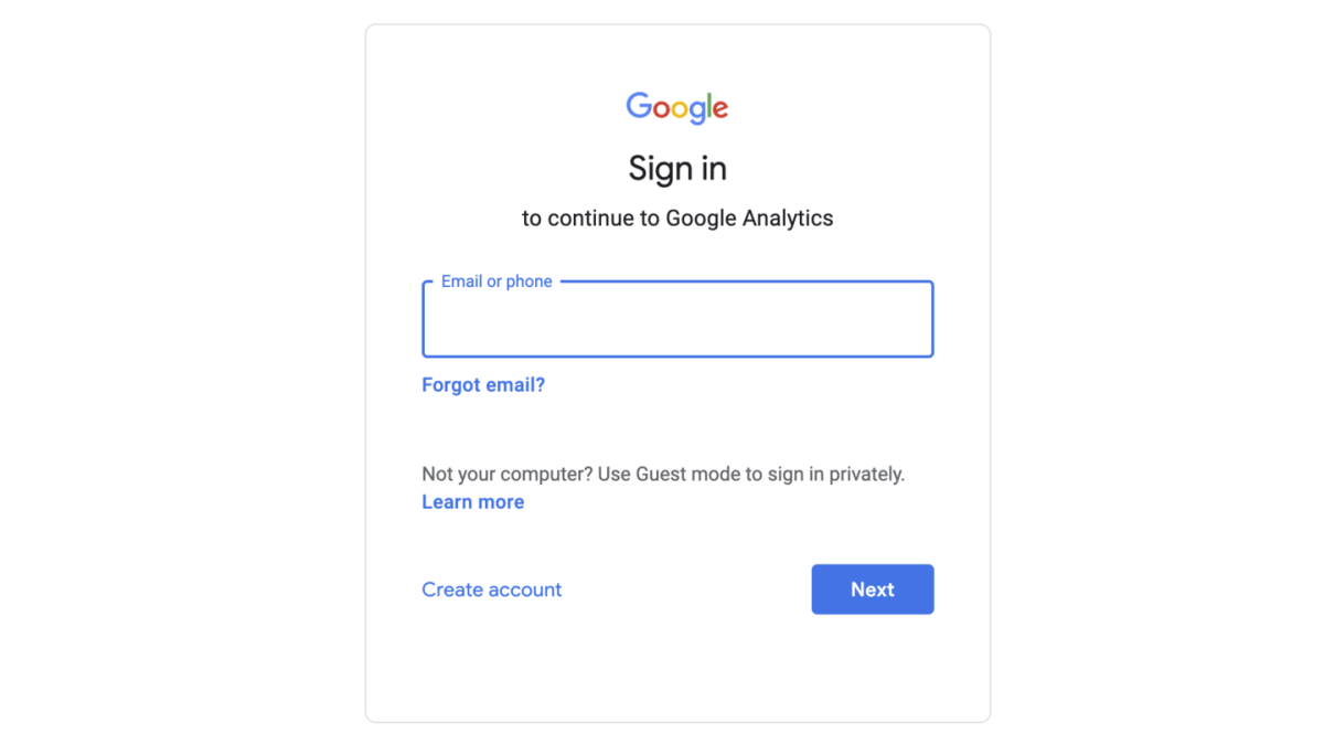Google Analytics 注册页面